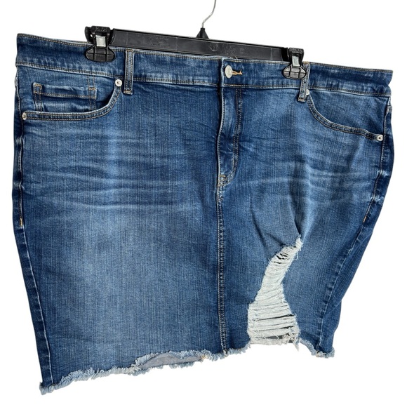 Torrid Womens Stretch Denim Mini Skirt Plus Sz 24 Distressed Destroyed Raw Hem - Picture 1 of 12